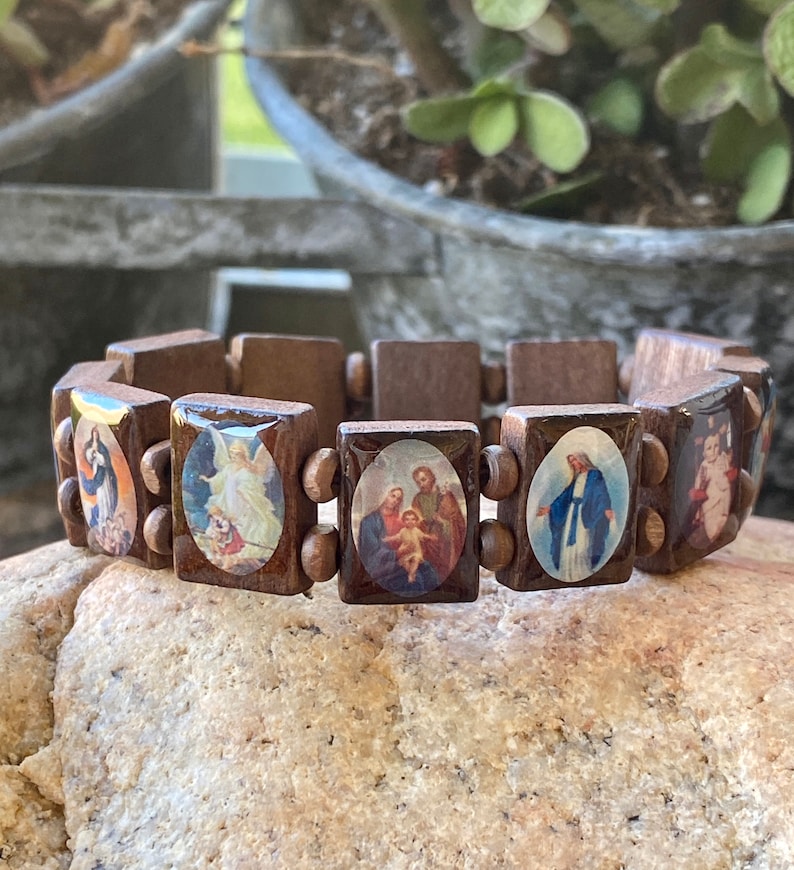 Jesus Saints Bracelet Wood Saints Bracelet Jesus Bracelet Etsy