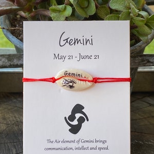 Zwilling Muschel Armband, Sternzeichen Muschel Glück Armband, Schnur Armband, Glück rote Schnur Charme Armband, Unisex Geschenk