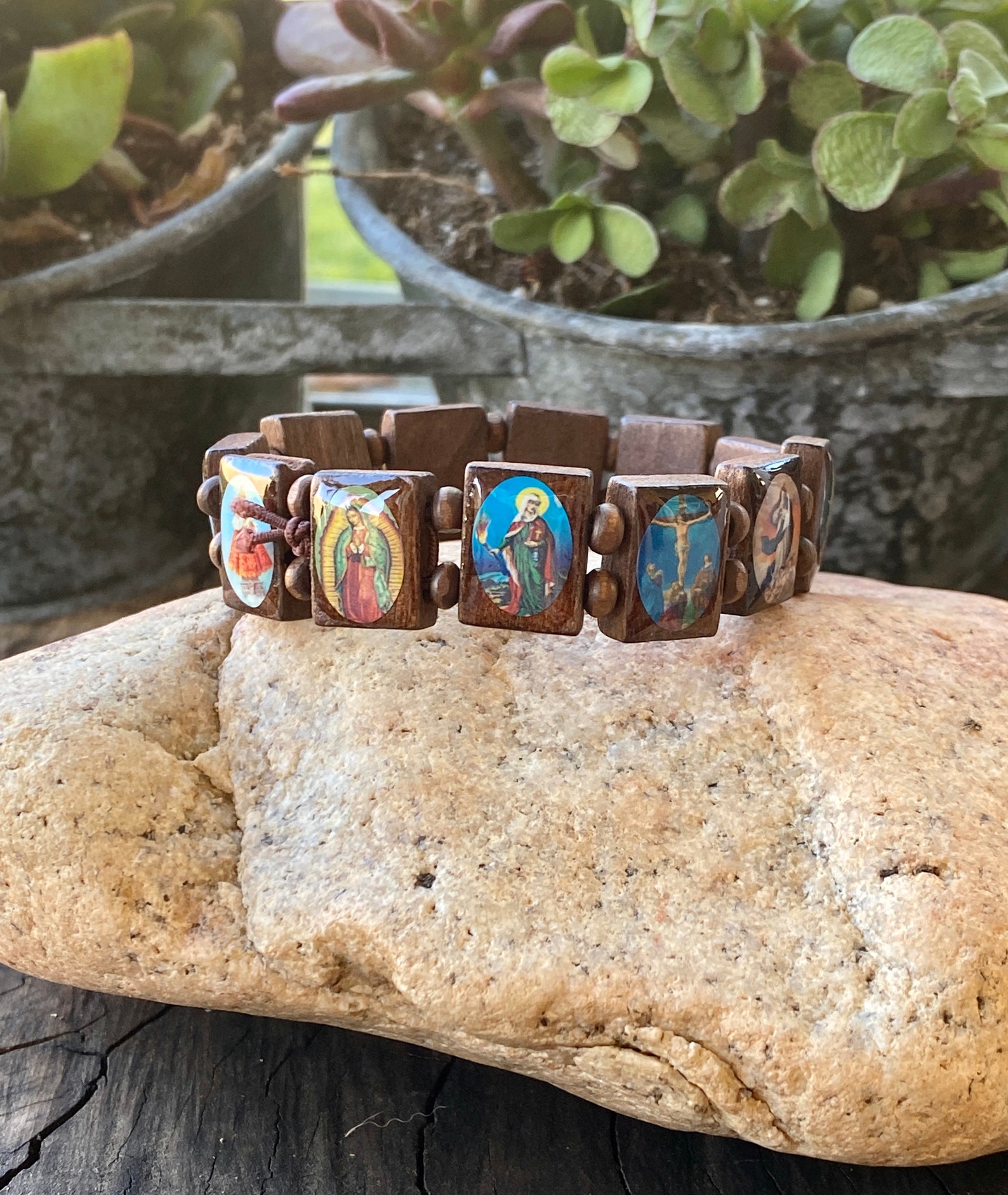 Jesus Saints Bracelet Wood Saints Bracelet Jesus Bracelet Etsy