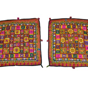 2er-Set Vintage Kutch Tribal Indianer Tapisserie 53 cm x 48 cm, ethnischer Banjara Wandbehang, rustikales Dekor Tapisserie Wandbehang, Vintage Embroide