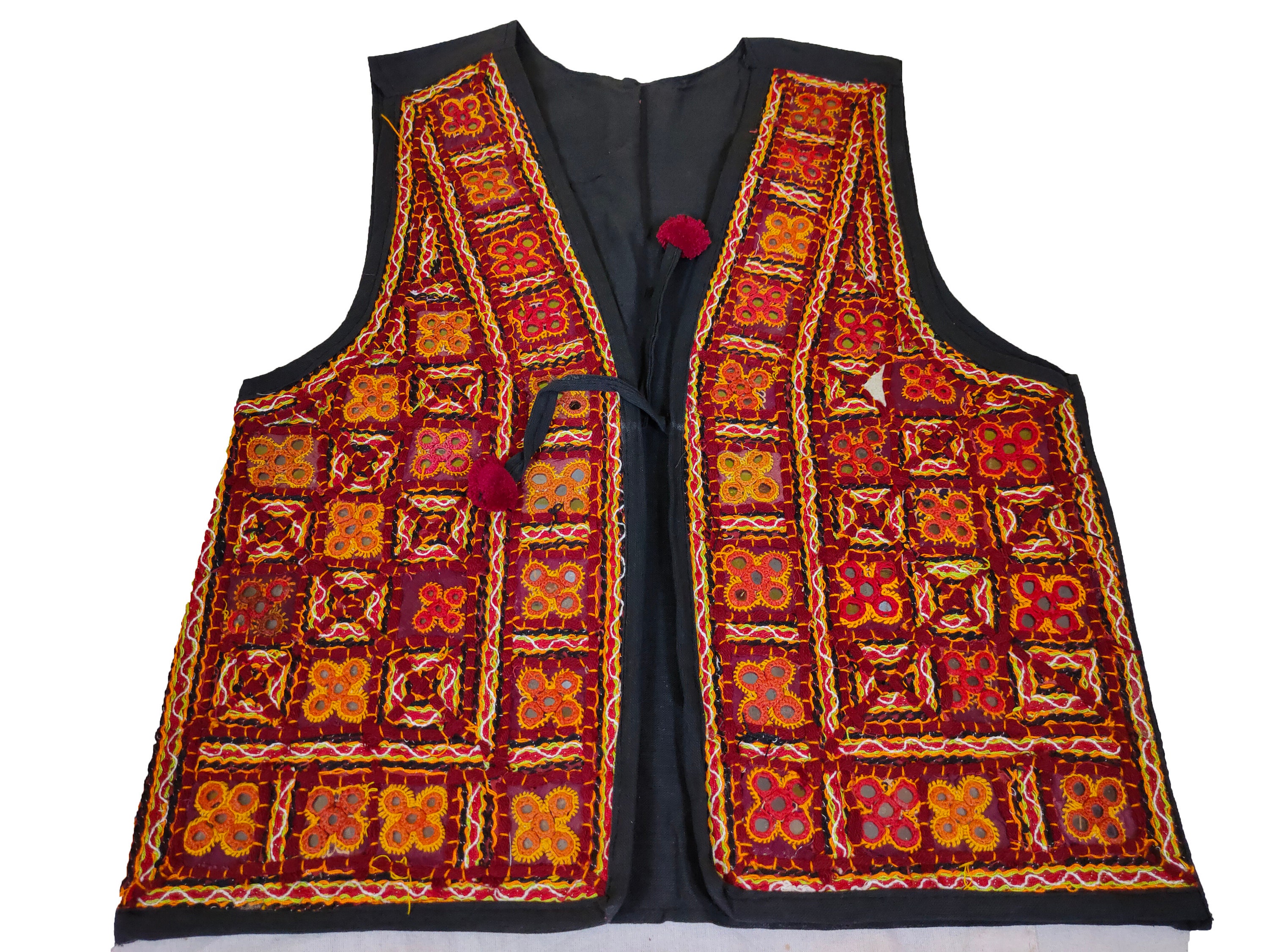 Veste Brodée Banjara Vintage Courte - Rouge - Taille M - Fait Main (petites Imperfections Possibles)
