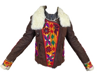 Banjara leather jackets Fur jacket kutchi Multi color embroidered ,  Antique banjara Ethnic Handmade Jacket Vintage hand Embroidery Work