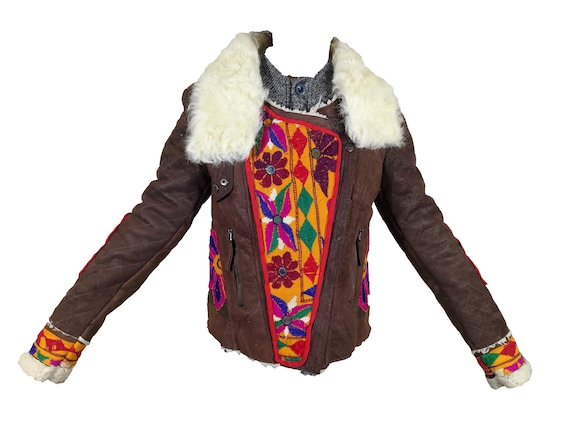 Banjara leather jackets Fur jacket kutchi Multi color embroidered ,  Antique banjara Ethnic Handmade Jacket Vintage hand Embroidery Work