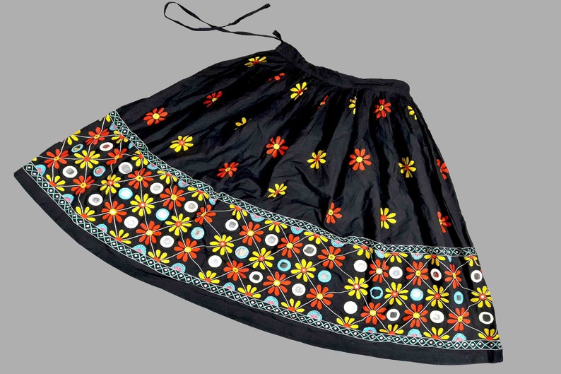 vintage kuchi collectible mirror rabari banjara tribal ethnic belly dance skirt,Hand embroidered heavy cotton skirt flared Indian banjara