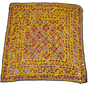 Vintage Kutch Tribal Indianer Tapisserie 28 cm x 28 cm, ethnischer Banjara Wandbehang, rustikales Dekor Tapisserie Wandbehang, Vintage Embroide