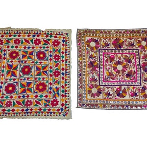 2er-Set Vintage Kutch Tribal Indianer Wandteppich, ethnischer Banjara Wandbehang, rustikales Dekor Tapisserie Wandbehang, Vintage Stickerei