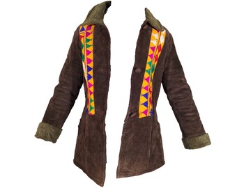Banjara lange leren jas Bontjas kutchi Meerkleurig geborduurd, antieke banjara etnische handgemaakte jas Vintage handborduurwerk