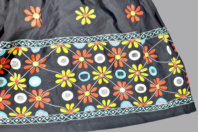 vintage kuchi collectible mirror rabari banjara tribal ethnic belly dance skirt,Hand embroidered heavy cotton skirt flared Indian banjara