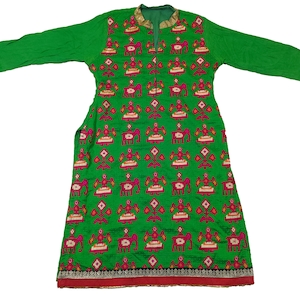 Vestido kurta vintage con bordado y secuencia, estilo indio, informal, con estilo zari, para mujer, estilo étnico, estilo vintage, túnica superior kurti para mujer