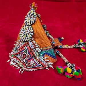 Banjara cap, hat, topi, Vintage Banjara Tribal Kuchi Embroidery Cap/Hat from the kutch, vintage banjara Kuchi Afghan Banjara style cap topi
