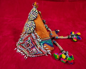 Vintage Afghani Turkmen Kuchi Dowry Cap Hat Handmade & Embroidered W/ Coins Turkmen Dowry Hat – Khyber Pass Gallery main image 2