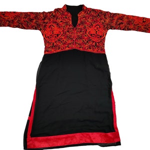 Vestido kurta vintage con bordado y secuencia, estilo indio, informal, con estilo zari, para mujer, estilo étnico, estilo vintage, túnica superior kurti para mujer