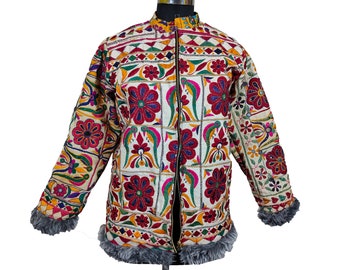 Banjara jackets grey fur jacket kutchi Multi color embroidered, Indian Antique banjara Ethnic Handmade Jacket Vintage hand Embroidery Work