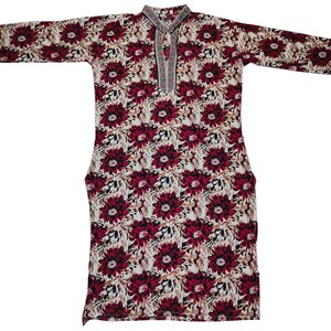Vestido Kurti estampado de algodón de diseñador con trabajo, vestido Kurti de algodón casual con estilo indio para mujer, vestido superior de algodón étnico, túnica superior kurti para mujer