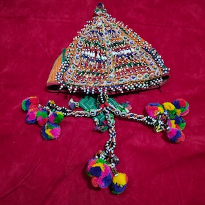 Banjara cap, hat, topi, Vintage Banjara Tribal Kuchi Embroidery Cap/Hat from the kutch, vintage banjara Kuchi Afghan Banjara style cap topi