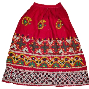 vintage kuchi collectible mirror rabari banjara tribal ethnic belly dance skirt,Hand embroidered heavy cotton skirt flared Indian banjara