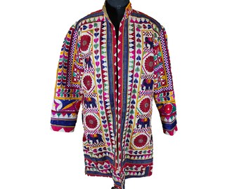 Vintage Kuchi Banjara Wendemantel Multi Farbe Hand bestickt, indische antike Banjara ethnische handgemachte Jacke Vintage Handstickerei
