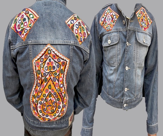 Embroidered denim jacket,Banjara vintage Jacket,Em