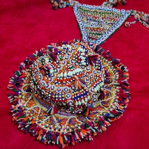 Banjara cap, hat, topi, Vintage Banjara Tribal Kuchi Embroidery Cap/Hat from the kutch, vintage banjara Kuchi Afghan Banjara style cap topi