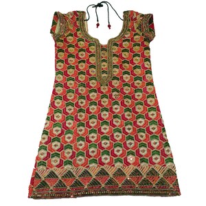 Vestido kurta vintage con bordado y secuencia, estilo indio, informal, con estilo zari, para mujer, estilo étnico, estilo vintage, túnica superior kurti para mujer