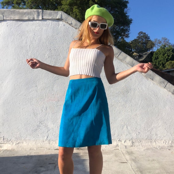 Bright Blue suede pencil skirt