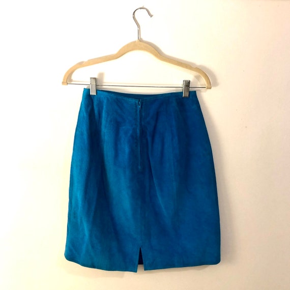 Bright Blue suede pencil skirt - image 3