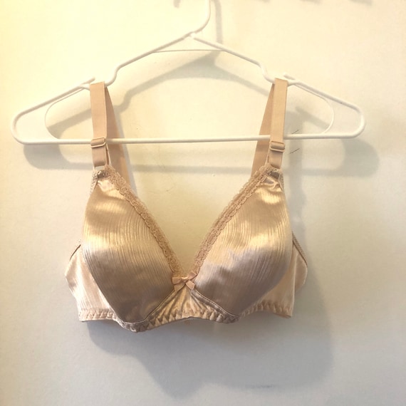 Vintage Blush Pink Satin Bralette 60s Inspired With Bow 