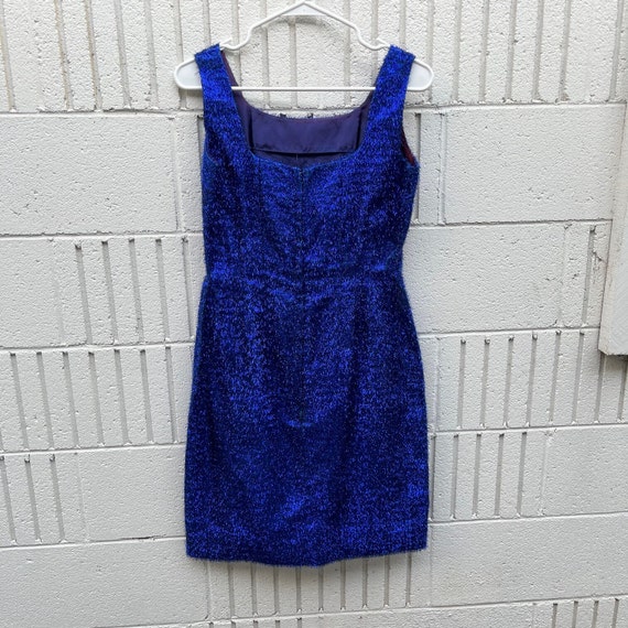 Vintage 1960s Blue Tinsel Holiday Shift Dress - image 2