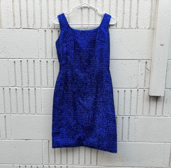 Vintage 1960s Blue Tinsel Holiday Shift Dress - image 1