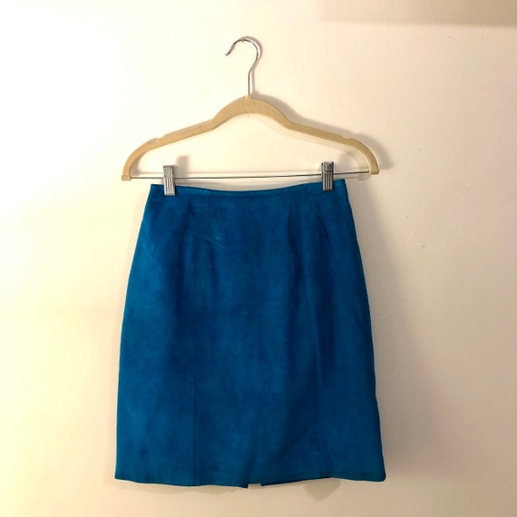 Bright Blue suede pencil skirt - image 2