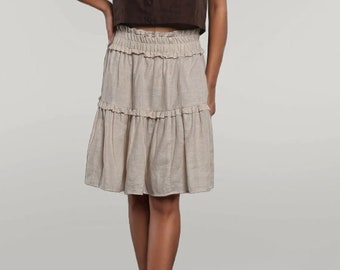 Women Linen Skirt, Skater Round Skirt, Midi Linen Skirt, Skirt with Pockets, Linen skirt for women, Plus size skirt