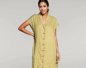 Shawl Collar Dress,  Linen Maxi Dress, Plus Size Clothing, Long Linen Dress, Evening dress, drop shoulder dress, Linen dresses for women