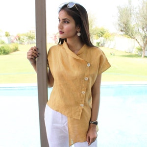 Linen Blouse, Linen Top, Linen Tunic,  Summer Dress, Asymmetrical Hem,  Linen Shirt, Gifts for Her, Womens Clothing, Summer Clothing