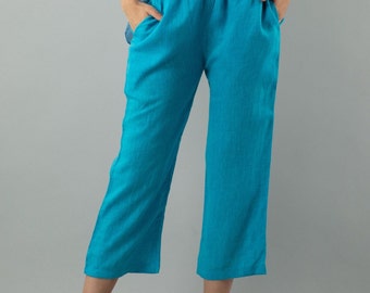 Linen Pants, Elastic Waist Linen Pants, Linen Trouser, Relaxed Fit Linen Pants, Washed Linen Pants, Culottes, Soft Linen Trousers, Handmade