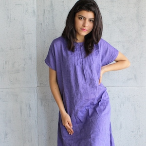 Linen Tunic Dress: Bow Back, Short Sleeve, Plus Size