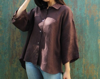 Oversized linnen overhemd: verlaagde schoudernaden, minimalistische stijl