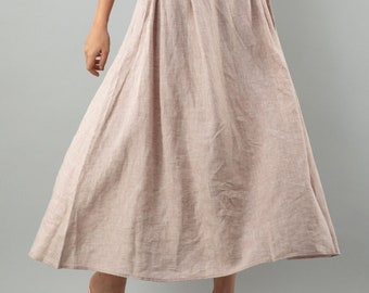 A Line Skirt, Retro Skirt, Maxi Linen Skirt, High Waist Linen Skirt, Girdle Linen Skirt, Customized Plus Size Skirt, Boho Linen Skirt