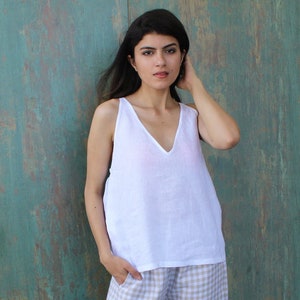 Linen Summer Top, Linen Top V-Neck, Washed linen top, Tank Top, Loose Linen Top, Womens Clothing, Linen Clothing