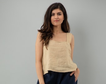 Pure Linen Crop Top, Linen Tank Top, Sleeveless Linen Blouse, Linen Blouse Handmade, Organic Linen, Linen Camisole