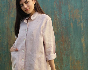 Linen Pajama Set, Women's Loungewear, Summer Matching 2 Two Piece Set, Linen Shirt and Pant