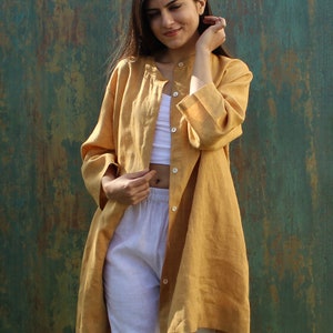 Loose Linen Dress: Long Sleeve Loungewear, Plus Size Available