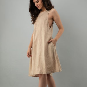 Linnen mini-jurk, jurk van biologisch linnen, linnen shirtjurk, cocktailjurk, plus size kleding, linnen jurk met zakken, losse midi-jurk