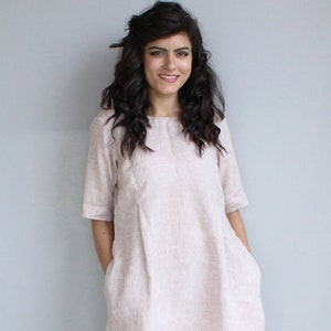 Loose Linen Midi Tunic Dress: Soft, Relaxed Fit - Plus Size Available