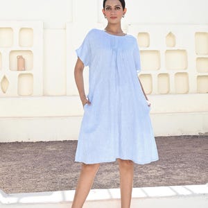 Linen Tunic Dress: Loose Fit, Bow Back, Sustainable Clothing
