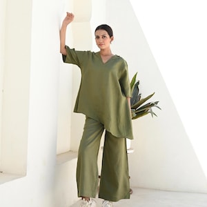 Linen Co-Ord Set, Two Piece Linen Set, Loose Linen Shirt, Linen shirt and pants set, Linen Set Top Pants, Long Sleeve Linen Set