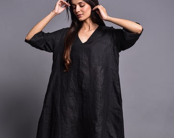 Black Linen Shift Dress With Half Sleeves and Pockets, Summer Linen Dress, Linen  Plus Size Dress, Linen Clothing, Linen Midi Dress - Etsy