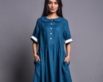 Women vintage linen dress, Plus size clothing, oversize bridesmaid dress casual loose soft dress handmade clothing