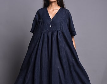 Linen Tunic, Blue Dress, Pure Linen dress, Linen dress, Plus size Clothing, Loose Linen Dress, Linen Clothing, Birthday Dress, Boho Clothing