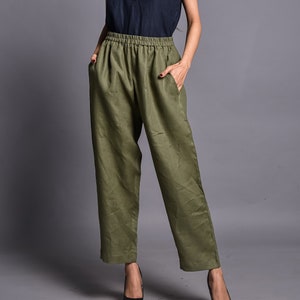 Linen Lounge Pants: Women&#39;s Elastic Waist Trousers