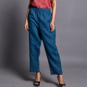 Classic Linen pants for women, Elastic Waist Summer Linen trousers, Washed long pants, full length maxi trousers, Full length harem pants